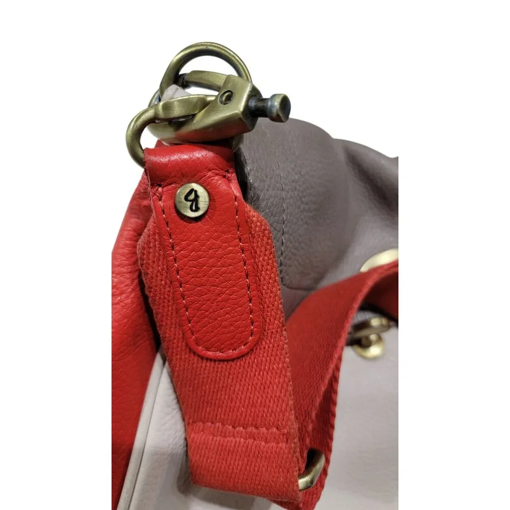 Boden Red & Gray Leather Crossbody Bag With Floral Lining - Picture 11 of 16